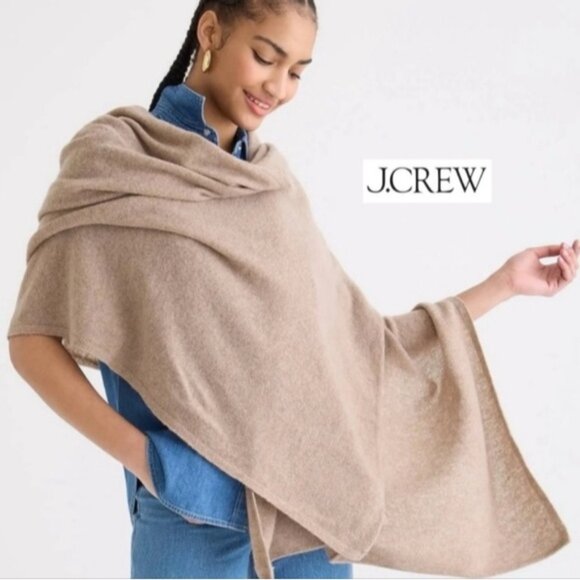 J. Crew Cashmere Wool Poncho In Heather Birch Tan OS Quiet Luxury - Picture 6 of 15